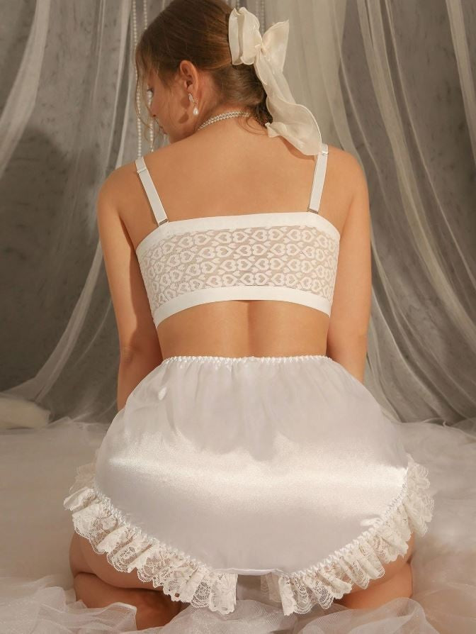 Plus size silky feel satin white bloomers comfy bows lace sissy size 18-20 (2XL)