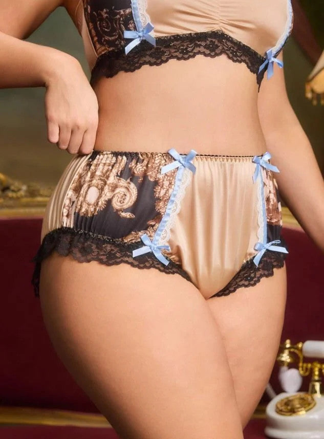GlossGlam silky feel satin knickers gold panties lace trim sissy size 3XL/UK 22