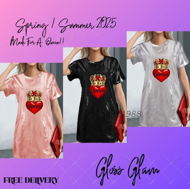 Stunning spring summer party T-shirt dress above the knee Queen print high shine