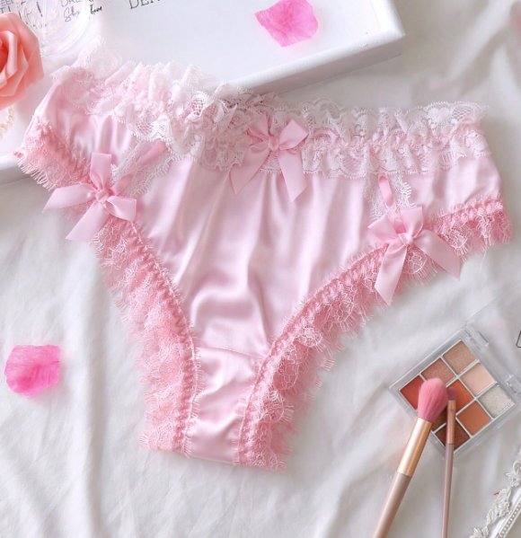 Princess vibe silky panties satin knickers with bows decor in pink sissy CD TV