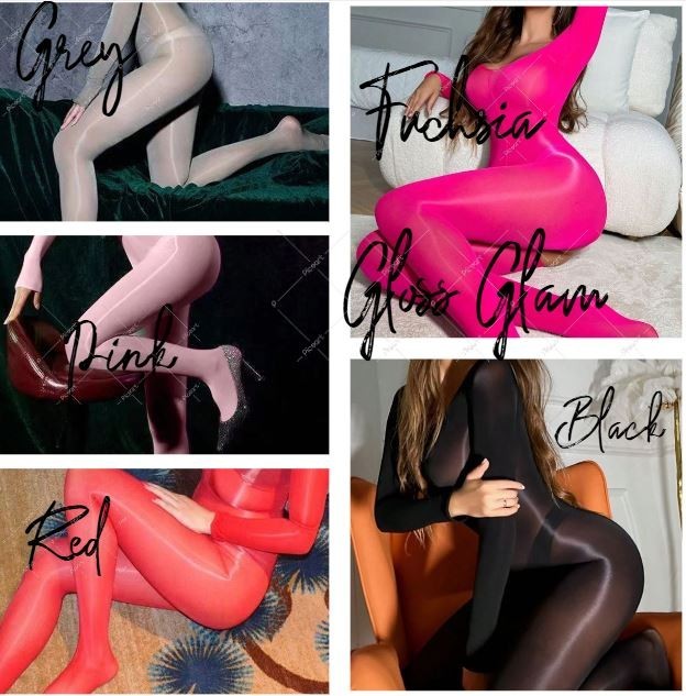 NEW high oil shine soft silky feel body stockings open crotch one size jumpsuit