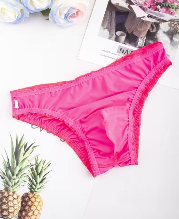 Men’s Satin ice silky ruched Panties Hot Pink sissy Soft Stretchy size XL 16-18