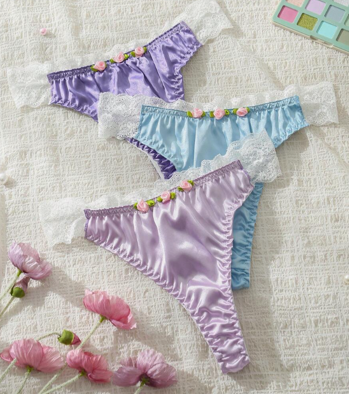 Cute & Romantic Women's Sexy Thong various colours roses detail soft silky feel