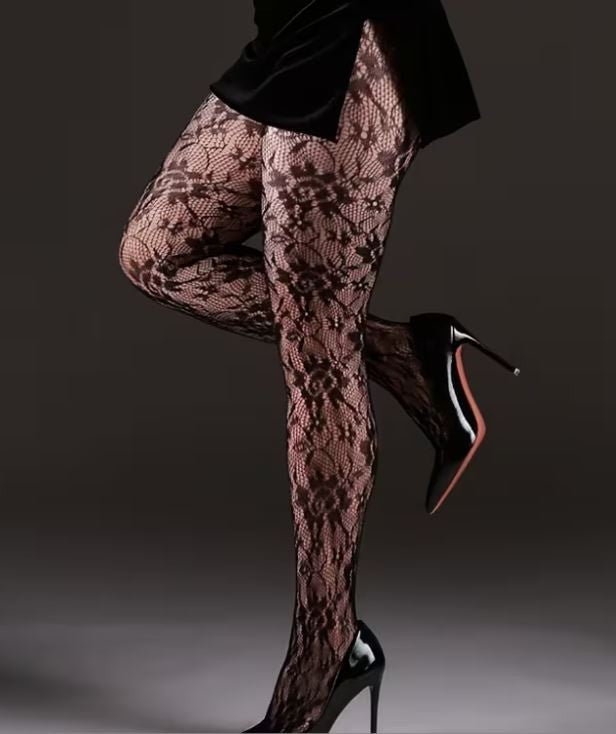 🖤 Elegant Floral Lace Tights – Sheer Patterned Pantyhose 🖤 one size sissy