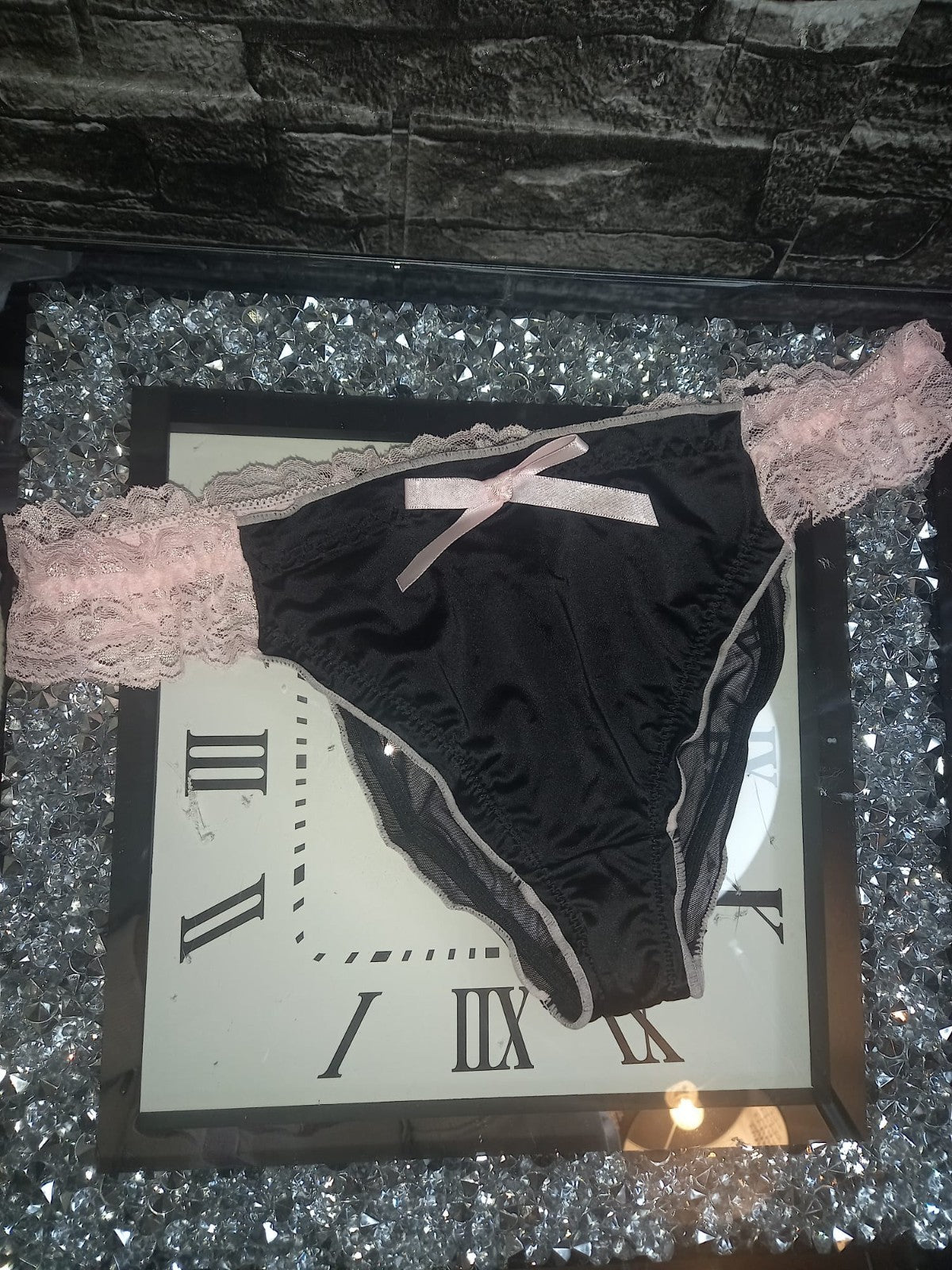 Women's French satin front knickers panties mesh back tanga sissy size 8/10 S/M
