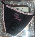 Women's black soft silky feel satin tanga panties SHINE print sissy size 10 (M)