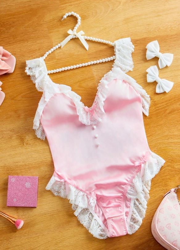 Pink silky satin Teddy Bodysuit Lingerie One-Piece Nightwear Backless size 10 M
