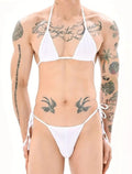 Mens white Micro Bikini Set String Triangle Bra Thong Swimwear ONE size fits S-L