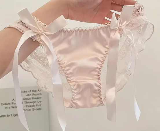 Women's Lace back Panties Satin Silky feel front Sexy bow detail Low Waist sissy