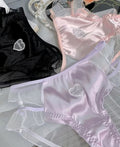 3 Pack Women's stunning satin / mesh knickers heart detail lace trim sissy CD TV