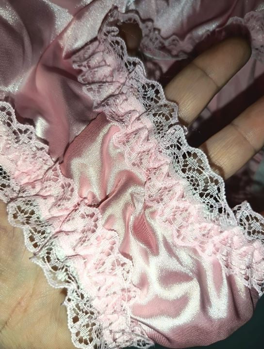 Baby pink Satin Frilly Knickers Lace Trim Vintage Style panties size S 8