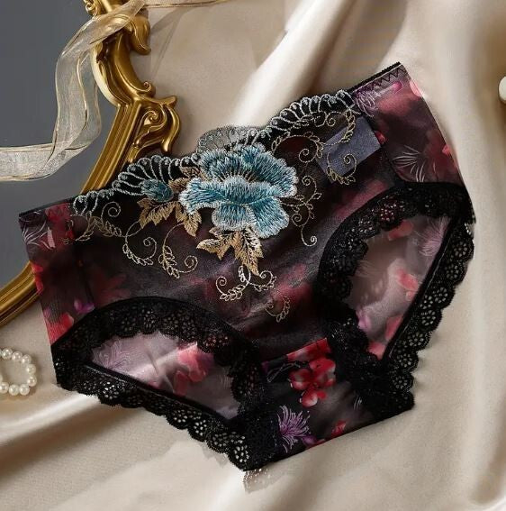 Women's sexy lace embroidered semi-sheer panties floral knickers