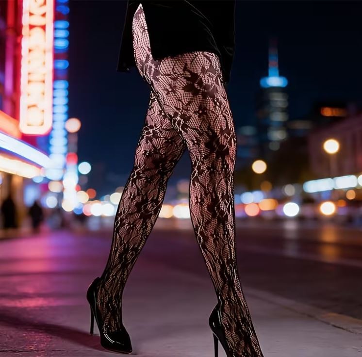 🖤 Elegant Floral Lace Tights – Sheer Patterned Pantyhose 🖤 one size sissy