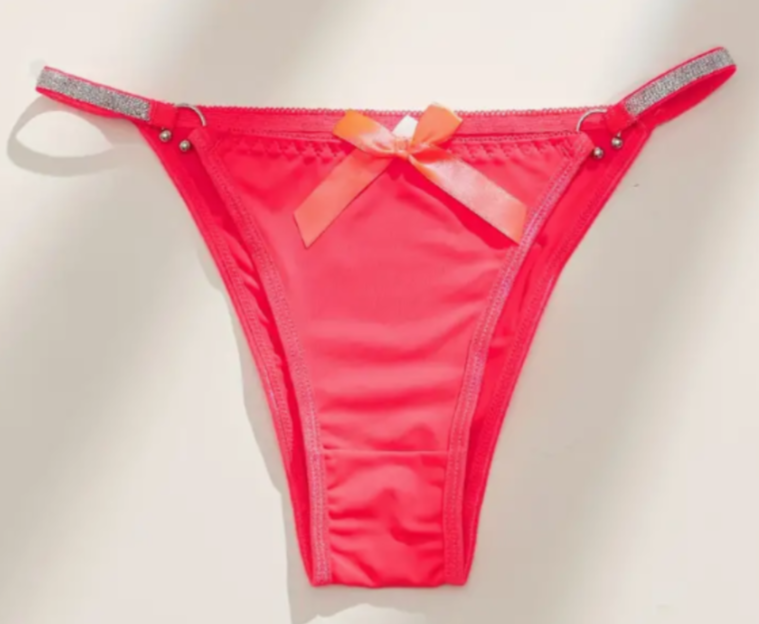 Soft silky feel panties Tanga with bow detail and chain design easy to open
