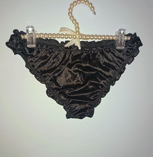 Ladies Black Satin Frilly Knickers Shiny Silky Panties sissy size S 8