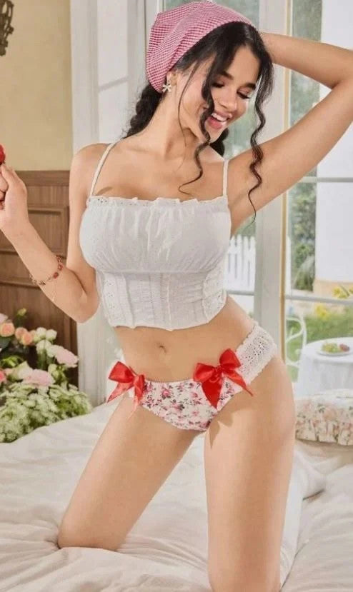Women's floral Panties Lace Trim silky satin knickers sissy unisex size M UK 10