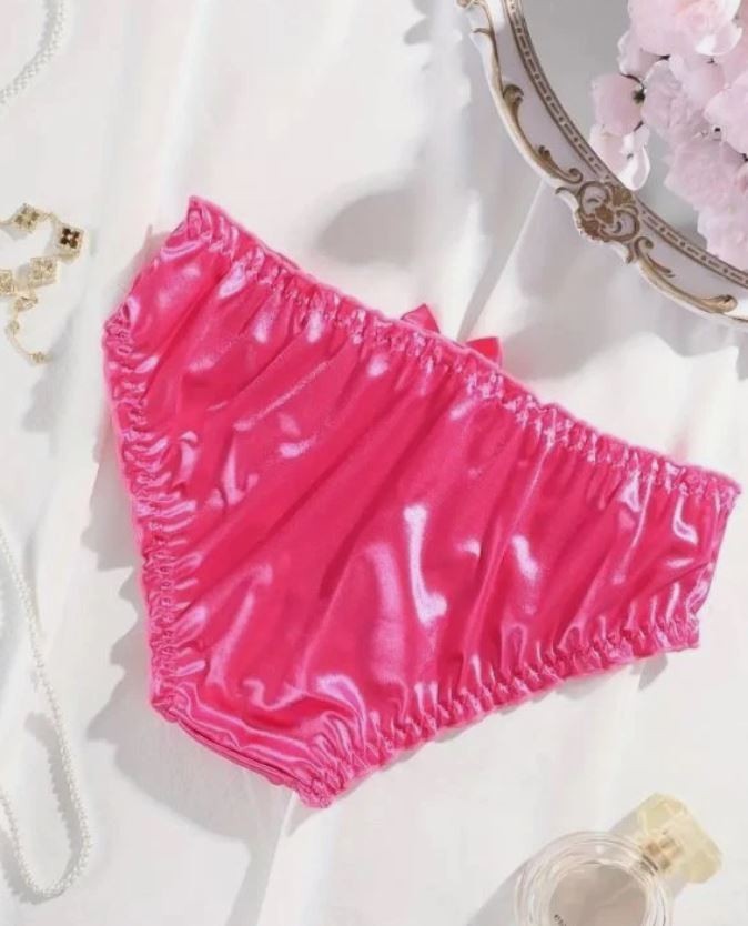 Pink Satin Ruched Knickers Cute Trim Girly Coquette sissy knickers size 16-18 XL