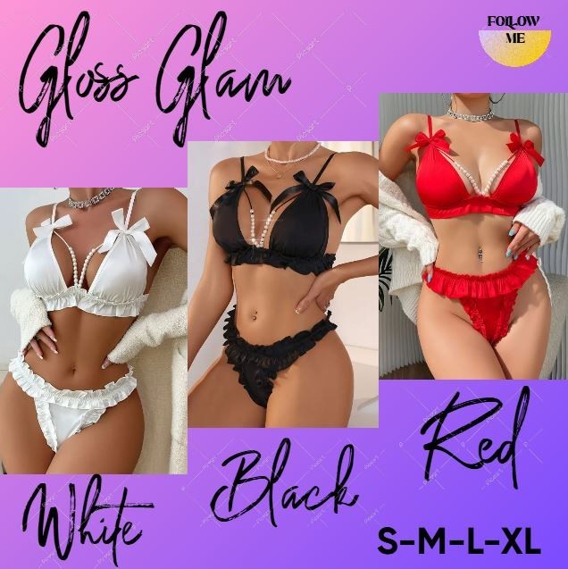 Women two piece set soft silky feel satin beaded bra and knickers lingerie sissy