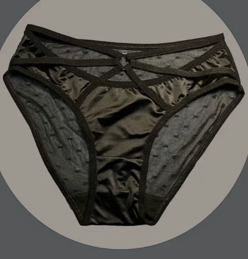 2x satin silky feel knickers mesh back panties black & khaki sissy size M /UK 10