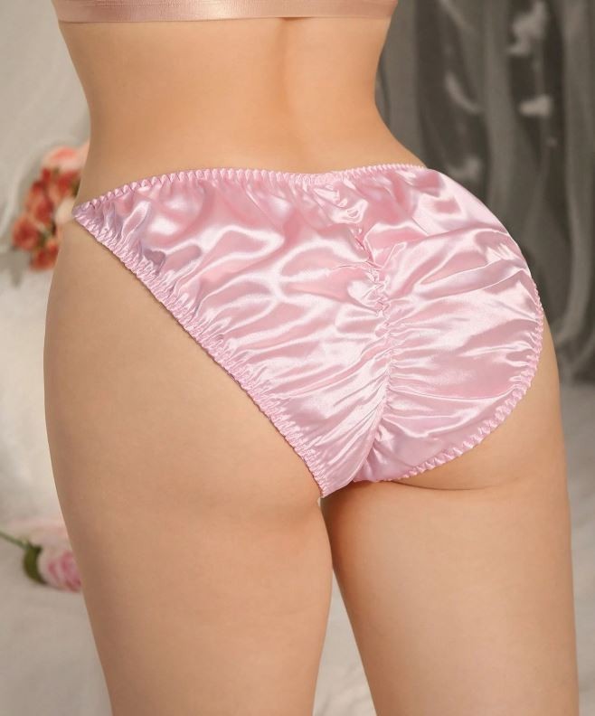 Silky feel glossy pink satin panties stretchy ruched bum size UK 24-26 / 4XL