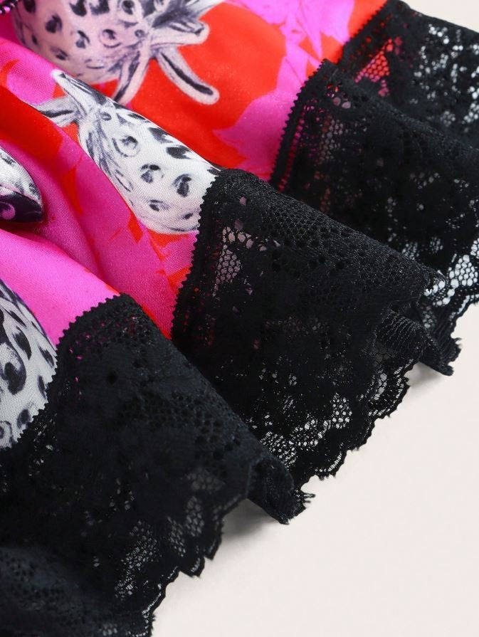 Women multilayered silky feel satin knickers fruity floral panties big bow sissy