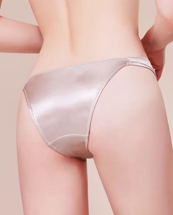 Silky feel champagne satin panties tanga comfy bum coverage size UK 8 / (S)