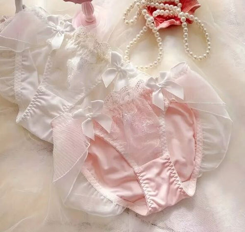 HOT! Japanese soft silky feel mesh trim panties embroidered bow tanga #sissy