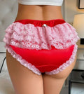 Red Satin Knickers Lace Trim Cute Romantic Bikini Briefs sissy panties size 8 S