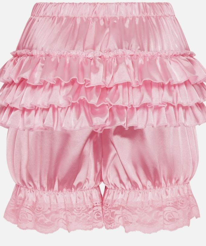 Silky satin bloomers luxury PINK shorts pants ruffled lace sissy size M / UK 10