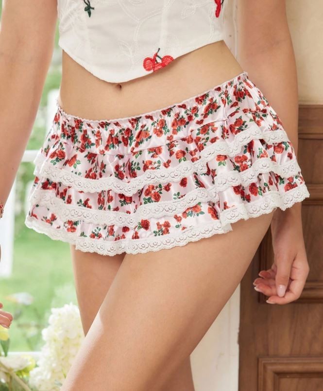 Women Floral Ruffle panties silky feel Lace Trim knickers sissy size 16-18  /XL