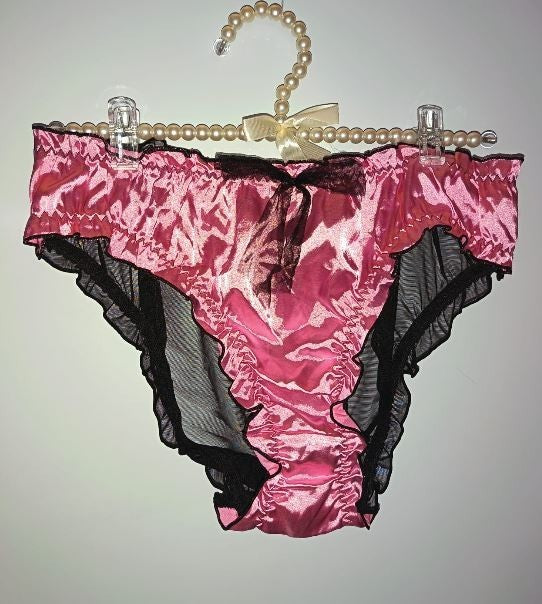 Hot Pink Satin Sheer Mesh Panties Coquette Fairy Ruffle silky feel size 3XL 22