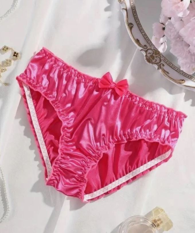 Pink Satin Ruched Knickers Cute Trim Girly Coquette sissy knickers size 16-18 XL