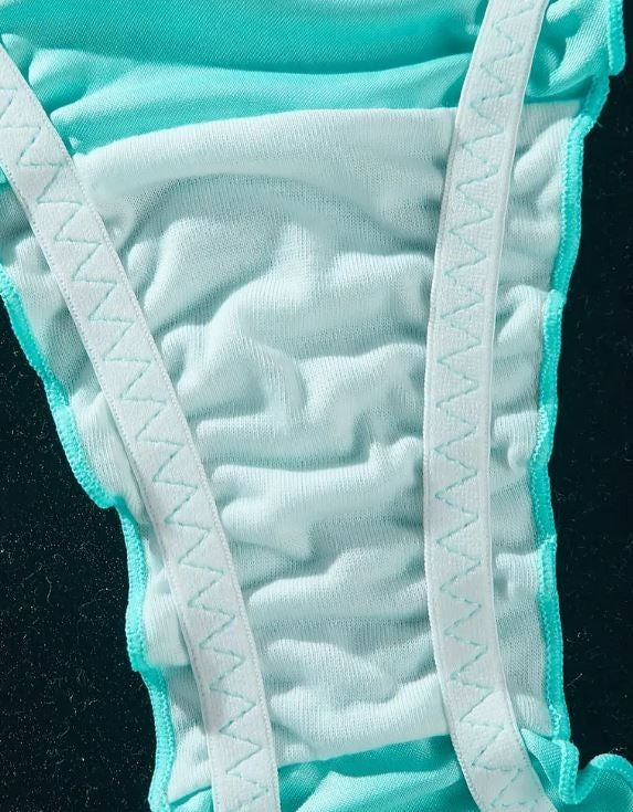 Women's silky feel knickers satin turquoise panties ruffles bow size 10 M