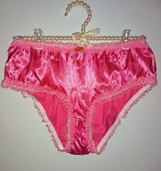Deep Pink Satin Frilly Knickers Lace Trim Vintage Style panties size 2XL 20-22