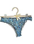 Women Blue Leopard Print Thong satin Knickers soft to skin Bow size 16-18 XL