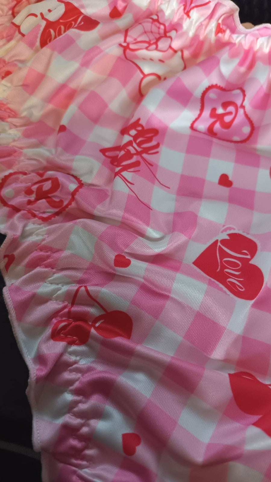 Sexy soft silky feel satin knickers side ties fruity frill trim UK 12-14 / L