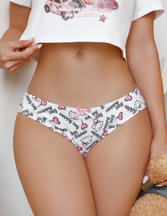 Women's silky feel knickers satin cartoon panties hello bunny bow size 16/18 XL