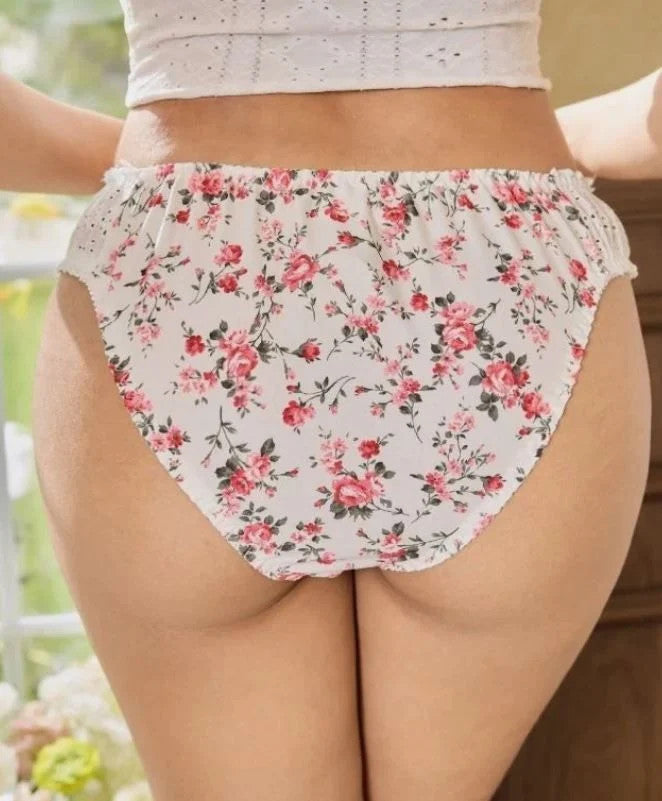 Women's floral Panties Lace Trim silky satin knickers sissy unisex L UK 12-14