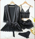 Silky feel black satin black lace trim 4 piece lingerie set size 18/20 (XXL)