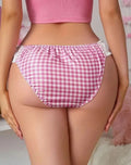 Women's pink Gingham Panties Bow Lace Trim Sweet Style sissy unisex size S UK 8