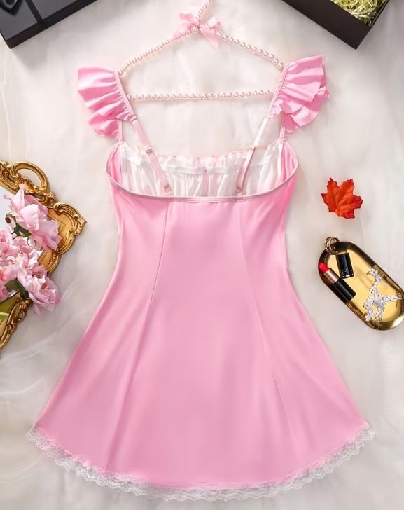 Plus Size 16-18 Sexy pink Maid Lingerie nightie Dress Lace Outfit XL cosplay