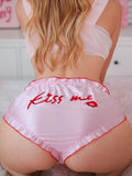 Silky feel KISS ME panties satin knickers PINK bow lettuce trim size 10 / M
