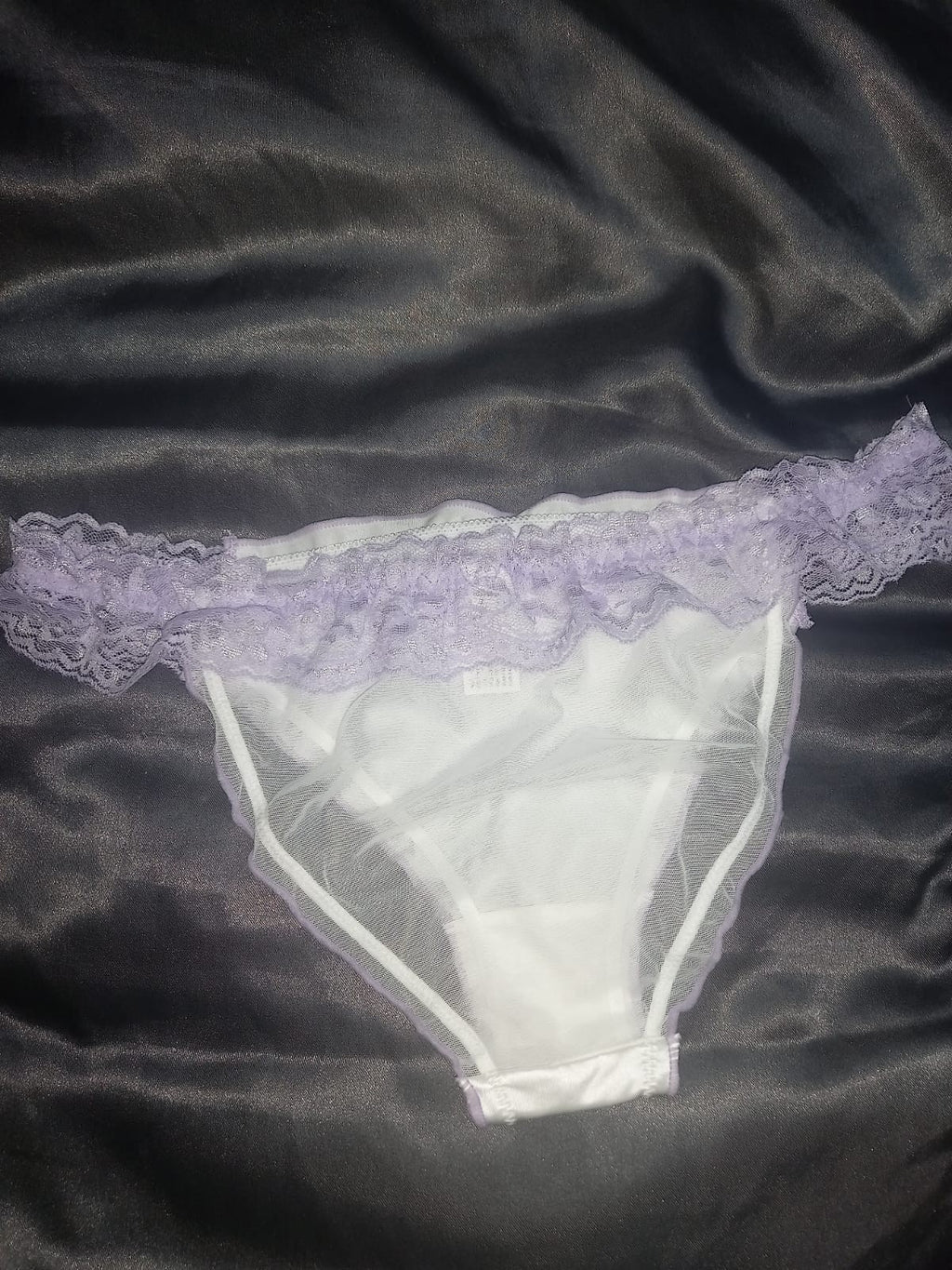 Women's French satin front knickers panties mesh back tanga sissy size 8/10 S/M