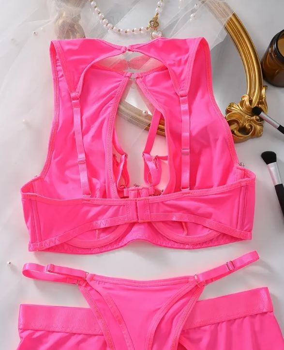 HOT! trendy lingerie 5-piece set soft silky feel satin chain detail women sissy