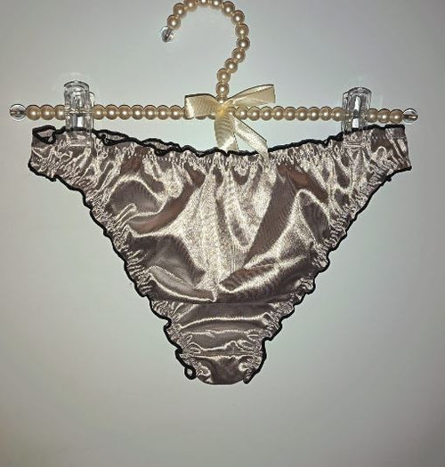 Ladies silver Satin Frilly Knickers Shiny Silky Panties sissy size XL 16-18