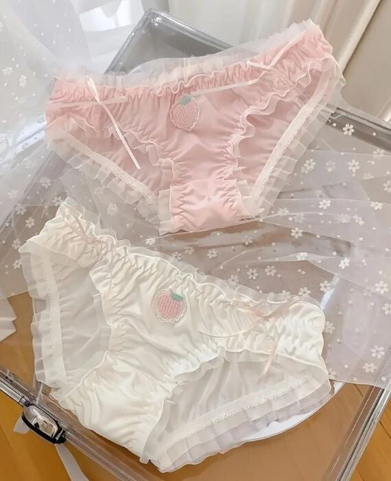 HOT! Japanese style soft silky feel satin lace trim panties embroidered #sissy