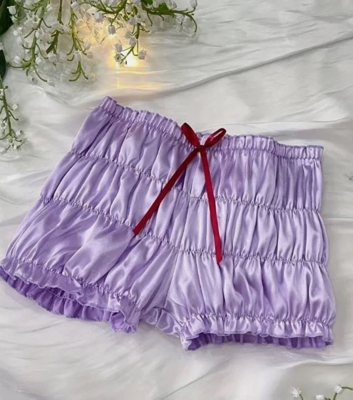 Ruched lilac satin knickers silky feel soft lettuce trim bow sissy size 16-18 XL