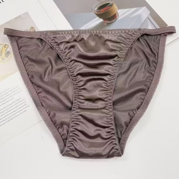 1x Womens grey silky feel soft satin tanga panties knickers  sissy size 10 (M)