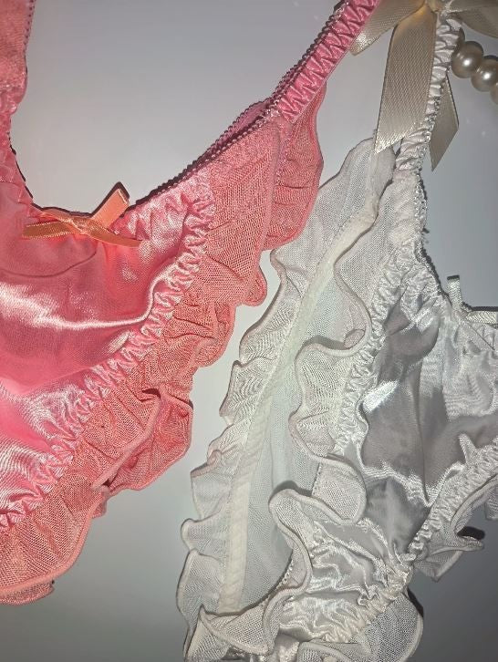 2 pack Sheer Mesh Ruffle Panties Satin Fairycore Coquette Lingerie size 10 M