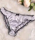 Ladies silver Satin Frilly Knickers Shiny Silky Panties sissy size S 8
